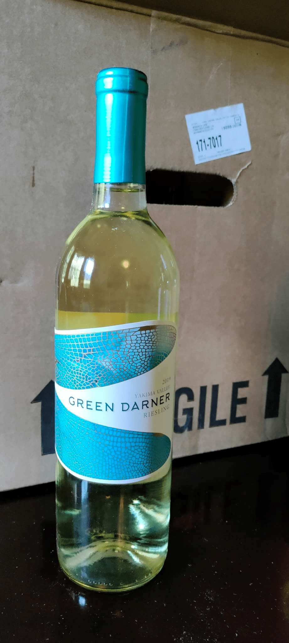 Bottle of Green Darner, Riesling.
