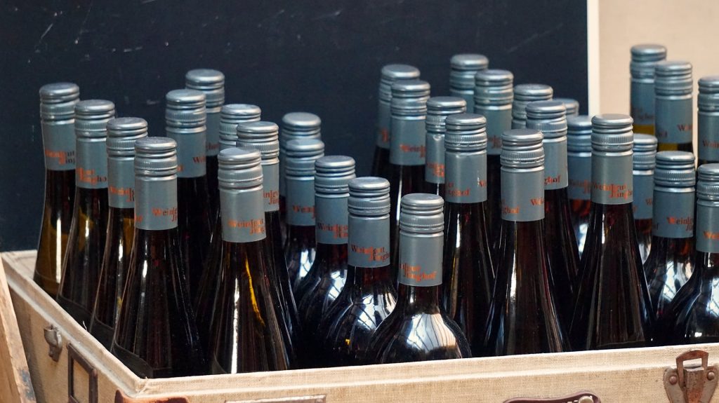 Bottles of wines in a box.